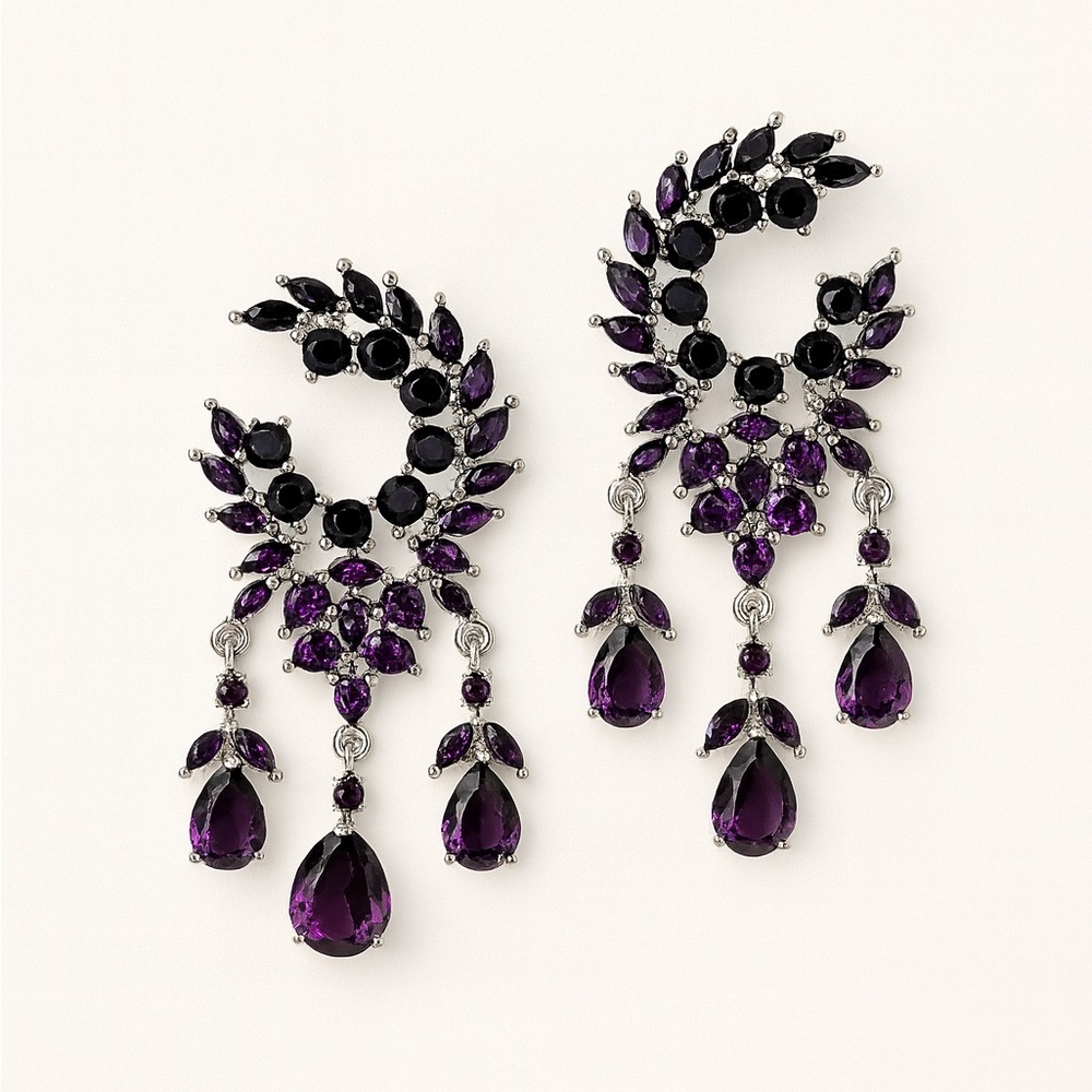 ⚜️ Chic Purple and Black Gemstone Earrings - Picture 1 of 6